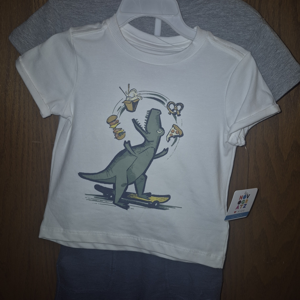Toddler Dinosaur Print 4 Piece Set 2 T-Shirts And 2 Shorts